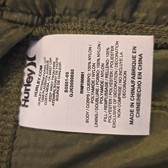 Hurley Dark Green Quilted Nylon Jacket - Picture 4 of 4